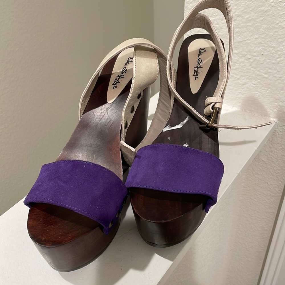 Miss selfridge wooden wedges size 9